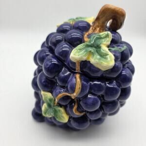 Purple Grape Cluster Ceramic Lidded Jar Cookie Candy Dish Kitchen Decor
